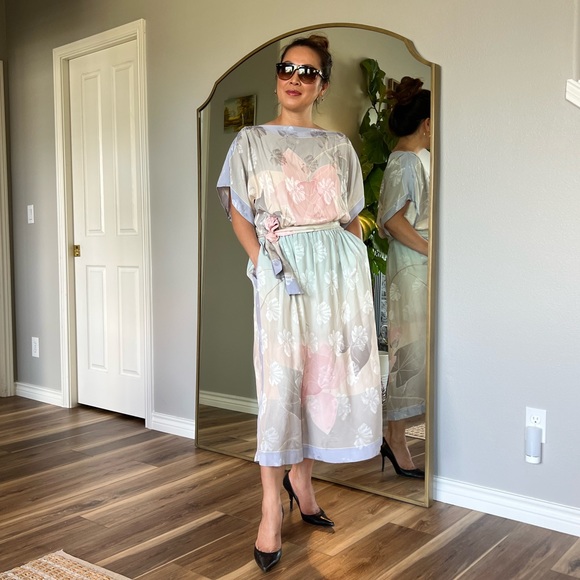 Vintage silk MIDI Water color Dress - Picture 5 of 14